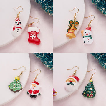 Asymmetry Acrylic Resin Christmas Earrings Cartoon Santa Claus Snowman Xmas Tree Drop Earrings Female Christmas Gifts Jewelry daiiibabyyy